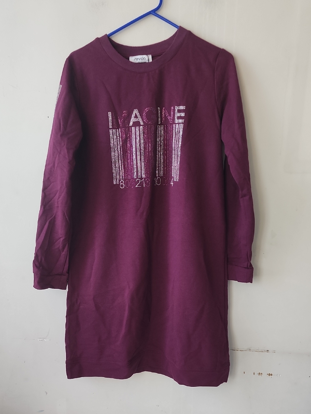 Rewood Long Sleeve Burgundy Graphic Dress